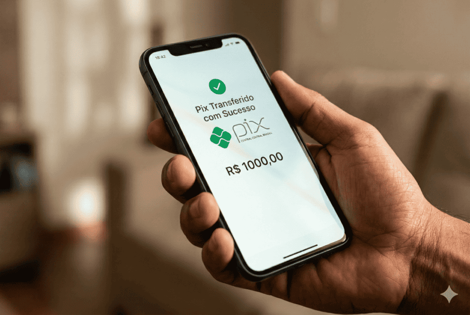 pix confirmado celular credito rapido visivel no celular sendo segurado por uma mão