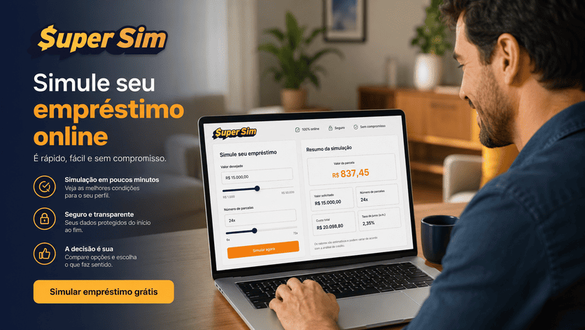 Tela do simulador de empréstimo pessoal da SuperSim mostrando valor, prazo e parcela